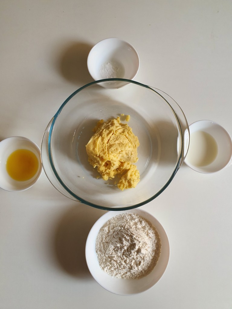 Khoa, milk, soda bi carbonate, all purpose flour, ghee