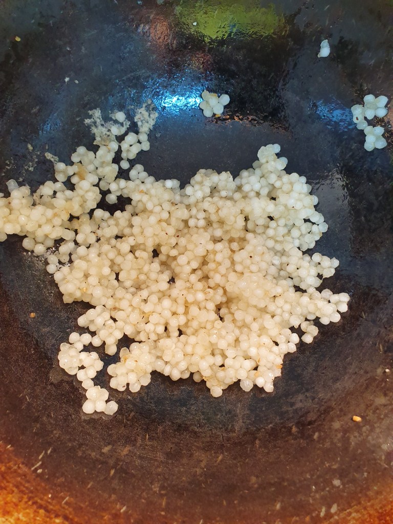 Saute the sago follwed by rice ada/broken wheat.